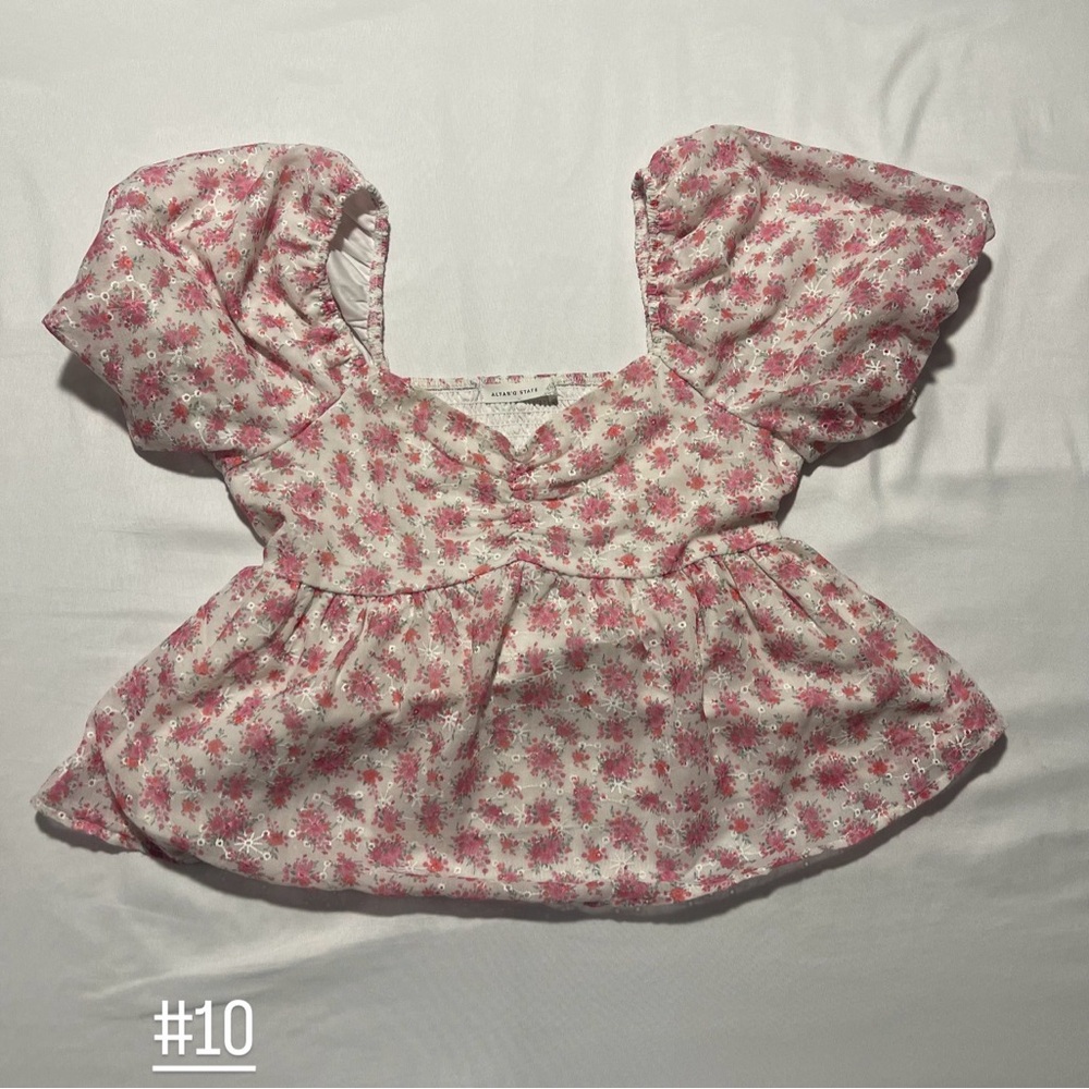 Altar'd State White Floral Pink Dress Top